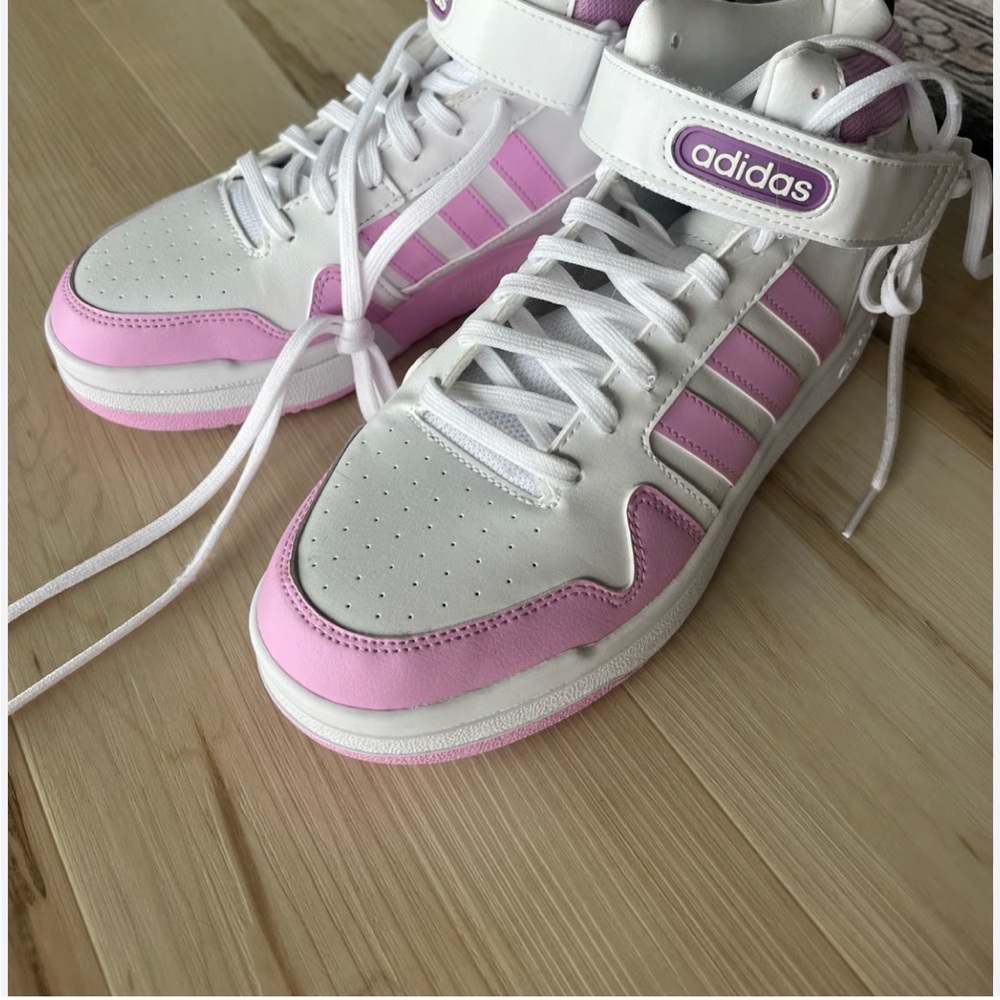 Adidas Pink and White High-Top Sneakers